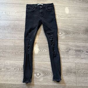 Zara Trafaluc Denimwear Black Distressed Stretch Skinny Jeans Size 4